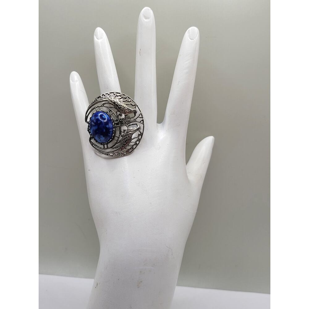 Vintage Peacock Ring Statement Adjustable Silver … - image 2